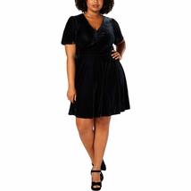 Soprano Womens Plus Velvet Party Skater Dress Blue 1X - £16.95 GBP