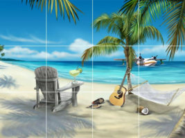 ocean view of tropical beach Margaritaville ceramic tile mural backsplash - £46.54 GBP+