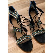 bamboo encounter-63S size 8.5 womens tribal print tie up 4&quot; heels - $25.65