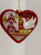 Pier One Li Bean Heart Shape Love &amp; Peace Glass Ornament - £23.39 GBP