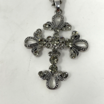 Cookie Lee Silver Tone Fleur de Lis Style Cross Necklace Chain 30in Cross 1.5 in - $9.85