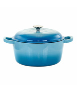 MegaChef 5 Quarts Round Enameled Cast Iron Casserole with Lid in Blue - $84.43