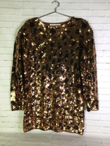 VTG Cathy Hardwick Womens M Long Sleeve Copper Sequins Lambwool Glam Blouse Top - £27.08 GBP