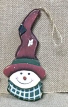 Rustic Wood Snowman Head With Tall Squiggly Hat Christmas Ornament Holiday - £4.77 GBP