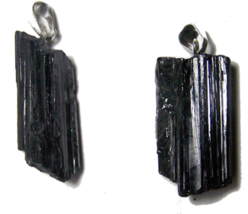 COPY OF 2  ROUGH NATURAL MINERAL BLACK TOURMALINE STONE PENDANTS ON 24 i... - $10.40