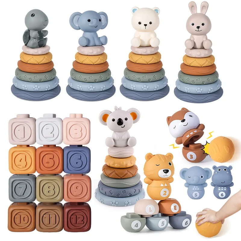 Montessori Baby Blocks Toy for Newborns 0 12 Months Silicone Soft Cubes for - £14.26 GBP+