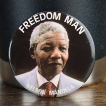 Vintage Nelson Mandela FREEDOM MAN 2.25&quot; Pinback BUTTON anti-apartheid A... - £10.08 GBP