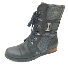 Sorel Major Carly Combat Moto Boots Gray Black Leather NL2324-010 Women ... - $59.95