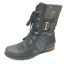 Sorel Major Carly Combat Moto Boots Gray Black Leather NL2324-010 Women ... - £47.74 GBP