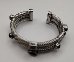 Silver Tone Three Strand Black Faceted stone Twisted Cuff Bracelet - £5.48 GBP