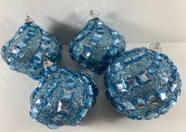 Lot of 4 Blue Styrofoam Glitter Beaded Christmas Tree Ornaments - £17.77 GBP