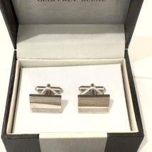 Geoffrey Beene Cufflinks Rectangle Line Etched Bullet Back Boxed - £8.34 GBP