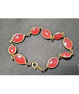 Vintage Gold Tone Red Cabochon Link Bracelet 8&quot; Classic Elegant Made in ... - $23.61 CAD