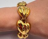 Vintage Gold Plated Puffy Heart Link Bracelet 19cm | Bold Statement Jewelry - $150.00