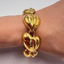 Vintage Gold Plated Puffy Heart Link Bracelet 19cm | Bold Statement Jewelry - $150.00