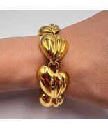 Vintage Gold Plated Puffy Heart Link Bracelet 19cm | Bold Statement Jewelry - $150.00