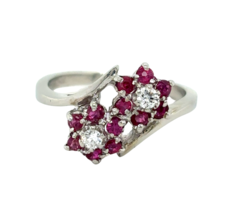 10k White Gold Red Spinel and Diamond Ring 2.6g Size 5.75 - $7,928.69 MXN