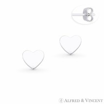 Flat Heart Love Charm 6mm x 7mm Pushback Stud Earrings 925 Sterling Silver Studs - £10.54 GBP