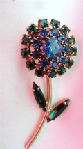 Vintage Prong Set Capris Blue Emerald Green Flower Brooch Pin - £60.27 GBP