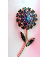 Vintage Prong Set Capris Blue Emerald Green Flower Brooch Pin - £58.97 GBP