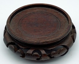 Vintage Chinese Sculpted Wooden Pot / Vase / Bowl Display Stand 2 ½&quot; - £20.72 GBP