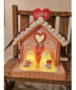 Cupcakes And Cashmere Valentine&#39;s Love Birds Gingerbread House LED Pink ... - $61.70