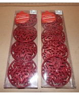 Christmas Ornaments 4pc 2pks Red Glitter Snowflakes 4&quot; Circles With Stri... - $121.39 MXN