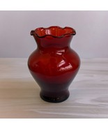 Anchor Hocking Royal Ruby Red Ruffled Edge Bud Vase 4&quot; Tall vintage - £4.79 GBP