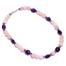 Natural Rose Quartz Amethyst Gemstone Mix Shape Smooth Beads Necklace 17&quot; UB6090 - £7.82 GBP