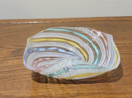 1950&#39;s Murano HEART LATTICINIO RIBBON art glass candy dish 4-1/2&quot; by 4&quot; square - £68.57 GBP