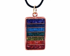 Mia Jewel Shop Rainbow Chakra Striped Rectangle Crushed Chip Stone Inlay Copper  - £13.37 GBP