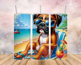 Skinny Tumbler with Straw, 20oz/30oz, Dog on Beach, Boxer, awd-1102 - £27.92 GBP+