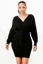 Off Shoulder Wrap Belted Ribbed Sweater Dress - Chic, Comfortable &amp; Stylish - $31.00