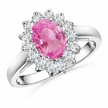 ANGARA Princess Diana Inspired Pink Sapphire Ring with Diamond (AA, Size-8x6) - £1,231.11 GBP