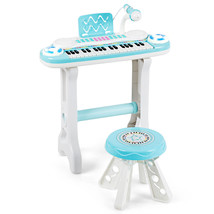 37-Key Kids Piano Keyboard Playset Electronic Organ Light w/ Microphone &amp; Stool - £62.36 GBP