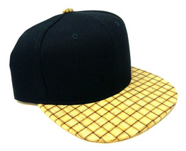 Black Wicker Basket Faux Wood Print Snapback Hat Cap Cork Wood Brim Straw Mesh - £6.13 GBP