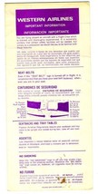 Western Airlines Boeing 727 Important Information Passenger Safety Card ... - $21.78