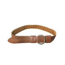 Braided Belt Leather Medium / Large Brown Boho Ring Loop Buckle - £15.92 GBP