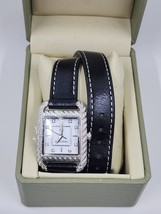 Judith Ripka Silvertone Stainless Steel &amp; Black Leather Strap Wrap Watch - $99.00