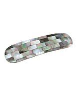 Shimmering Iridescence Mosaic Grey Black Lip Shell Hair Clip - £9.45 GBP