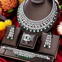 18k White Gold Filled CZ Choker Necklace Bracelet Ring Emerald Jewelry Set - £265.72 GBP