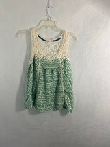 hint of mint womens medium tank top green lace knit floral - £8.94 GBP