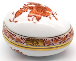 Herend Porcelain Rust Chinese Bouquet Egg Shaped Trinket Box ~ 6053 - £47.95 GBP