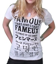 Famous Stars &amp; Straps Mujer Blanco Multicolor Cultura Cuello En V Camiseta - £11.29 GBP