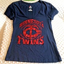 Majestic Juniors Sz s VNeck  Minnesota Twins Navy Red Tshirt Tee Shirt - £9.34 GBP