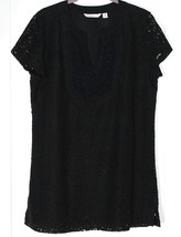 Isaac Mizrahi Live! Women&#39;s Short Sleeve Mixed Lace Lined Tunic Top - M - Black - £12.62 GBP