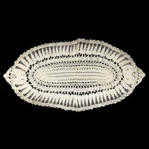 Hand Crocheted Cotton Lace Cream Doily Center Piece Oval 27 x 13&quot; Vintage - £11.57 GBP