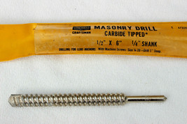 VINTAGE 9-67324 CRAFTSMAN MASONRY DRILL CARBIDE TIPPED ½” X 6” WITH ¼” S... - $11.00