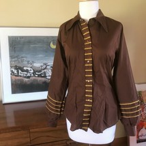 Vintage 60s-70s Women&#39;s Pearl Snap Western Puff Sleeve Loop Pointy Collar Shirt - £18.99 GBP