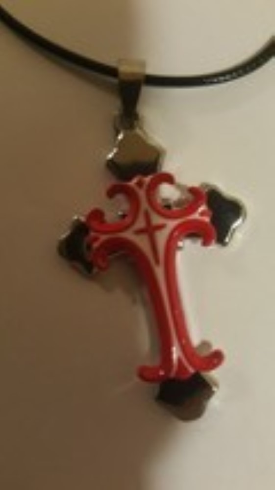 Christian cross red white   silver necklace  custom 